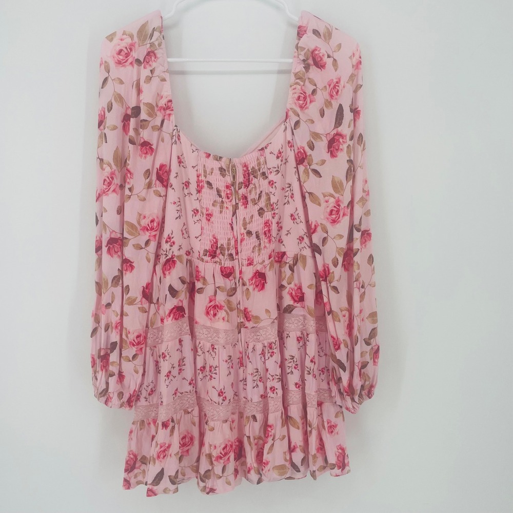 Altar'd State Kate Pink Floral Rose Lace Mini Dress size L Cottagecore Garden - Picture 13 of 16